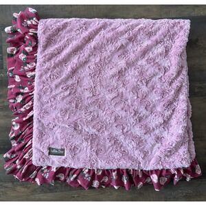 MATILDA JANE Throw Blanket Pink w/ Floral RUFFLE Trim - Wrap Me Up - 56 x 56"
